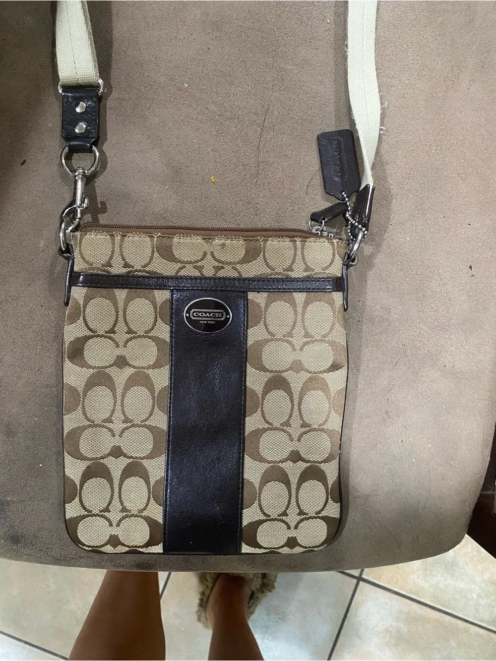 Coach Signature Messenger Bag in Khaki and Brown
